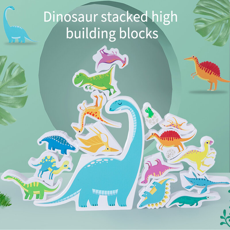أطفال خشبية ديناصور مكدسة عالية بنة الضغط ألعاب أطفال للأطفال الحيوان أطفال ألعاب تعليمية للهدايا الصبي