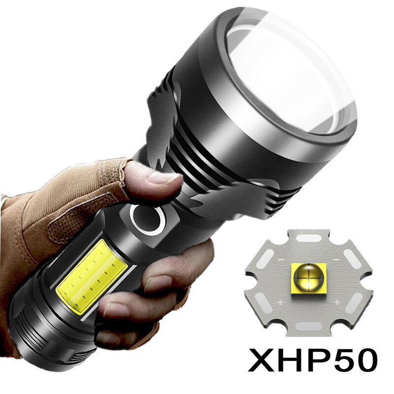 Nieuwe P50 Zaklamp Cob Usb Oplaadbare Flash Light Led Multifunctionele Draagbare Zaklamp Zaklamp Licht Met Power Bank