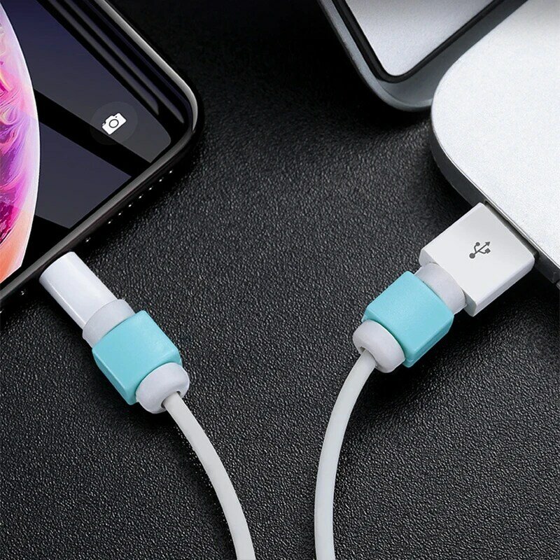 1pcs Cute Cable earphones Protector For iPhone Samsung HTC USB Colorful Data Charger Earphone Cable Cover protetor