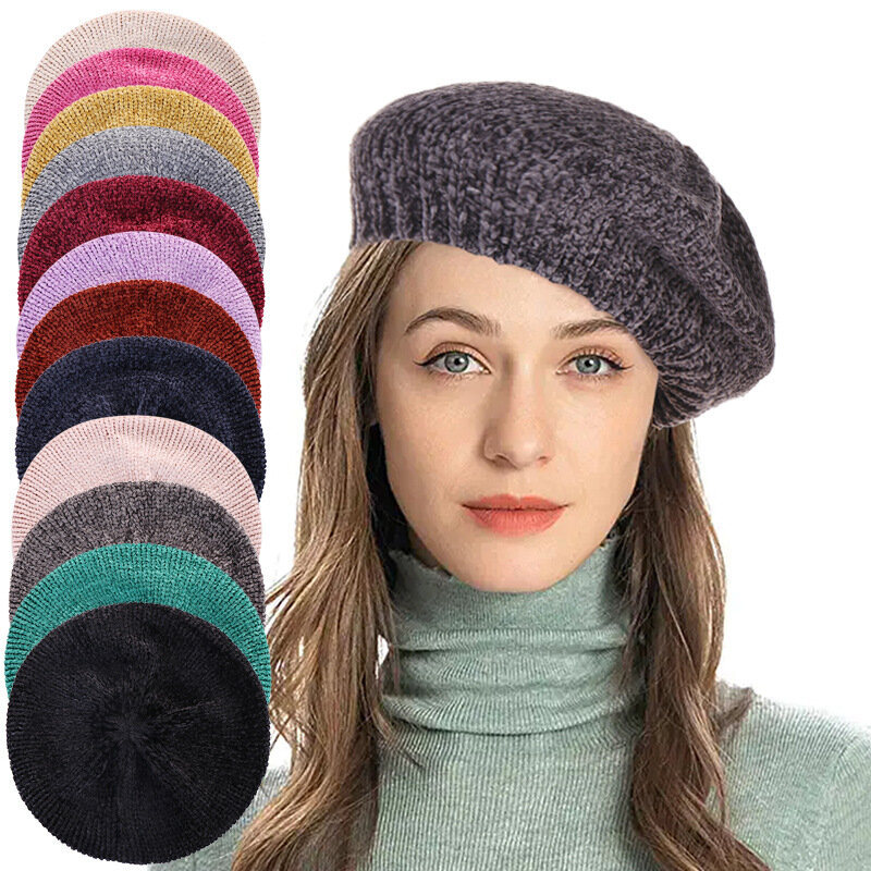 النساء القبعات الدافئة قبعة صوفية لفصل الشتاء قبعة الرجعية عادي القبعات بلون سيدة أنيقة كل مطابقة قبعة الخريف