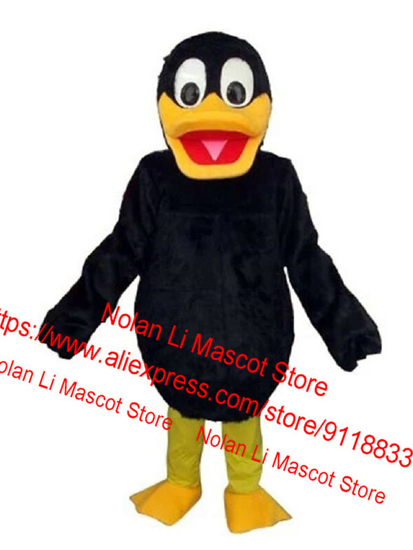 Disfraz de Mascota de pato negro de pelo largo personalizado, conjunto de dibujos animados, juego naranja, juego publicitario de carnaval, regalo para adultos, nuevo, 834