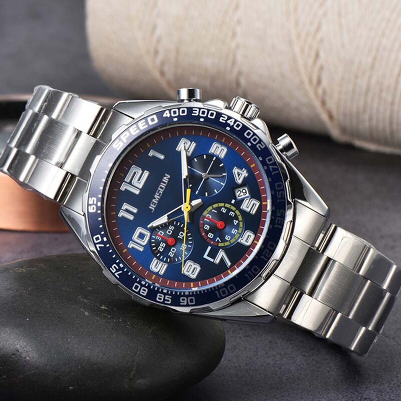 새로운 오리지널 브랜드 시계 남성용 클래식 다기능 스테인레스 스틸 스포츠 시계, 크로노그래프 빛나는 AAA 보석 시계