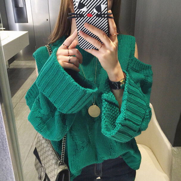 Winter Einfarbig Lose Damen Lange-ärmeln Pullover Pullover Weiß Oansatz Neue Sexy Hohl Knit Top Koreanische Mode Sueter mujer