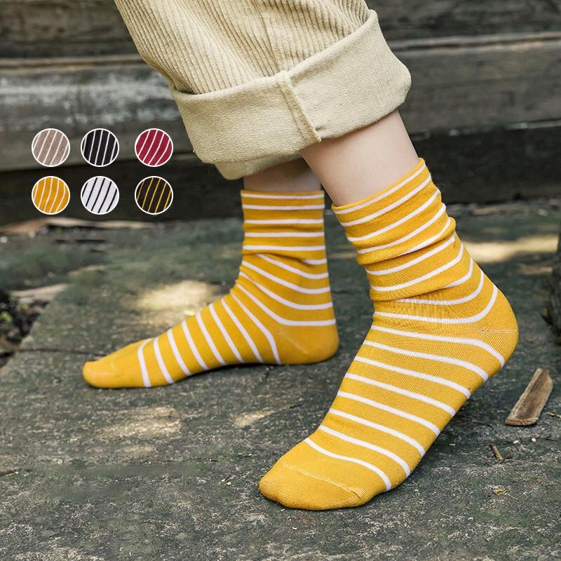 Calcetines coloridos a rayas para mujer, medias gruesas y cálidas de algodón, largas y divertidas, estilo Harajuku japonés, para otoño e invierno, 1 par
