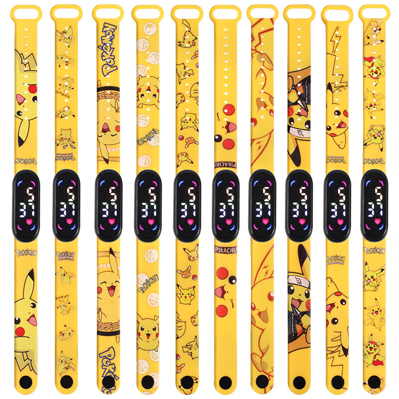 포켓몬 스트랩 LED 전자 시계, 다채로운 패션 팔찌 터치 방수 애니메이션 캐릭터 피카추 교육용 어린이용