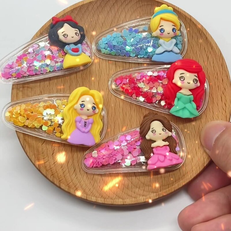 Disney Snow White Water Drops Quicksand Hair Clip Cartoon Cute Baby BB Clip ragazze bambini Hair Card Hair Jewelry copricapo Jewe