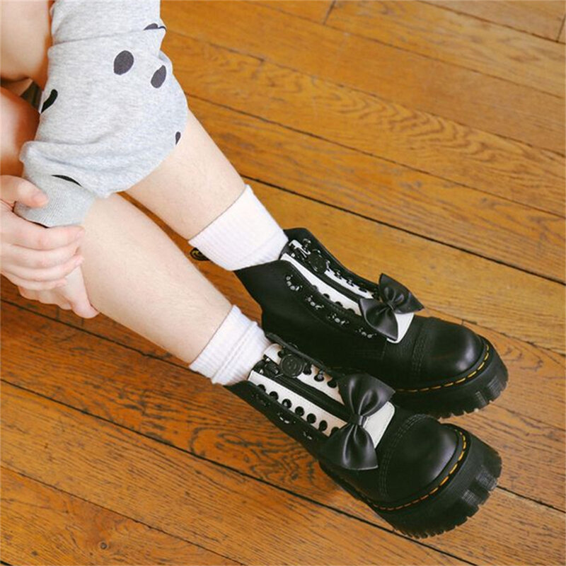 Damskie buty Bowknot 2022 nowe oryginalne skórzane Casual najlepsze buty dziewczyna platforma Zipper botki wiosna jesień buty damskie