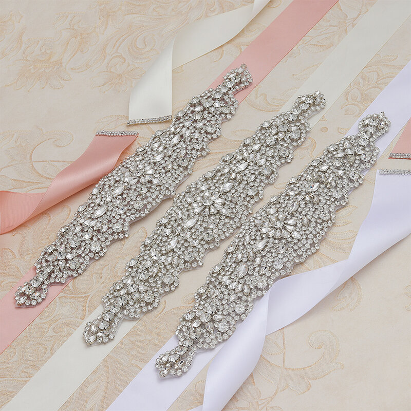 MissRDress Luxury Rhinestones Wedding Belt Big Size Crystal Bridal Sash Silver Diamond Bridal Belt For Wedding Long Dress JK859