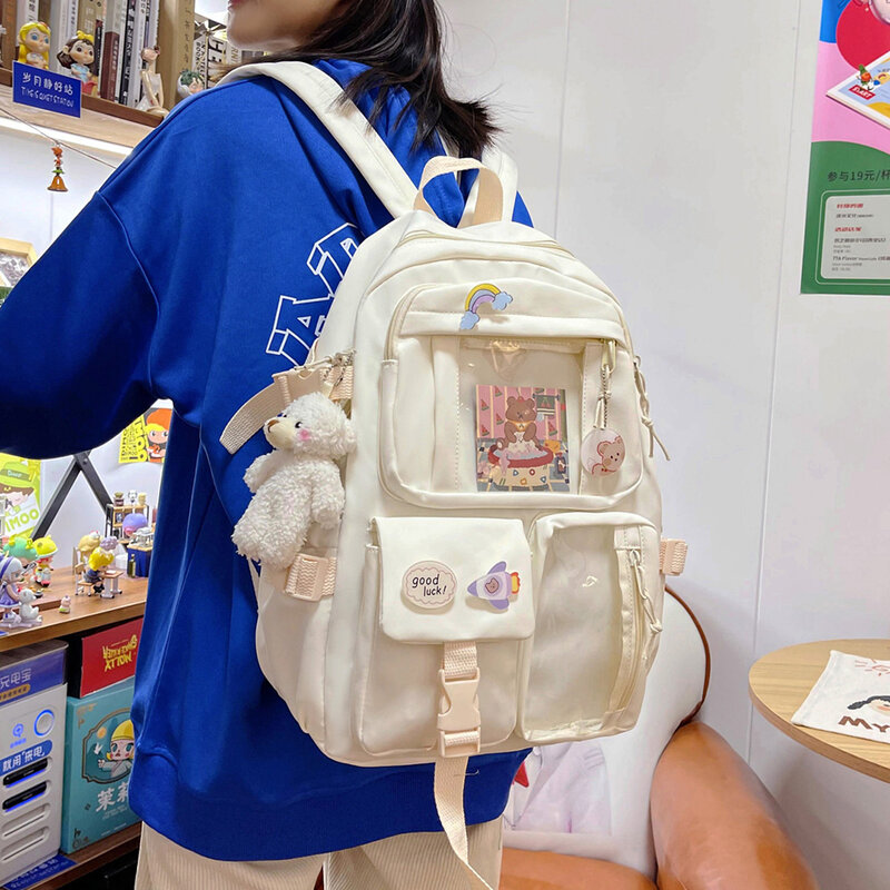 Милые женские рюкзаки, вместительный рюкзак, водонепроницаемый нейлоновый школьный рюкзак с несколькими карманами для студенток, милый рюкзак для девочек