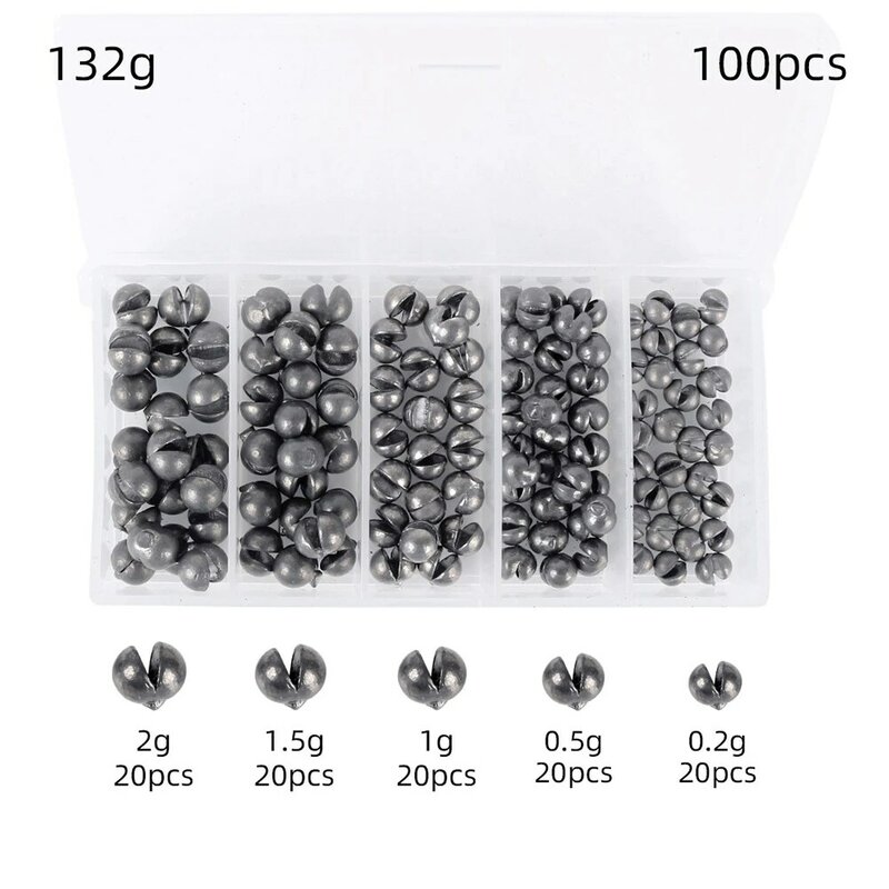 100pcs/Box Round Split Shot Casting Sinkers 138g 132g Fishing Tackle Weights Assortment Removable Sinker Drop Tackle Accessories