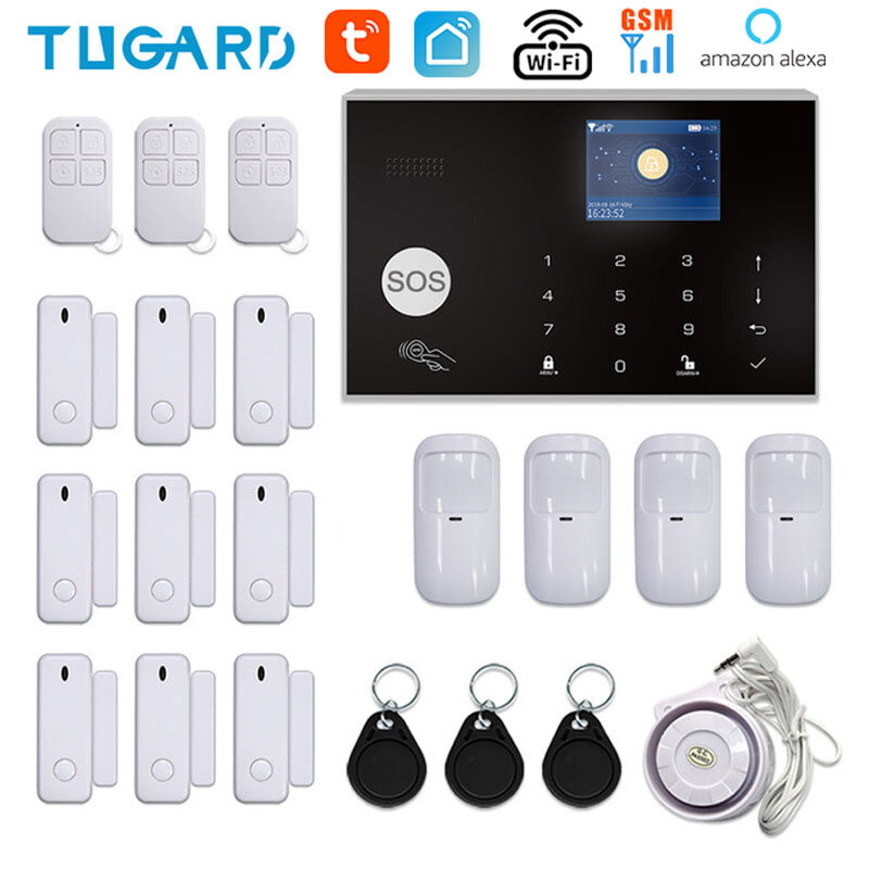 TUGARD-sistema de alarma inalámbrico para el hogar, dispositivo con WIFI, GSM, TUYA, protección de seguridad antirrobo, Control por aplicación Smart Life, Sensor de puerta, cámara IP