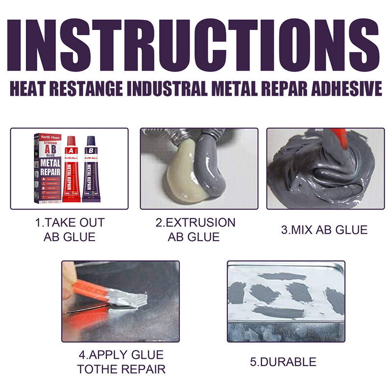Ad alta temperatura 20g AB colla riparazione metallo colla ghisa acciaio resistenza riparazione adesivo impermeabile trasparente asciugatura rapida