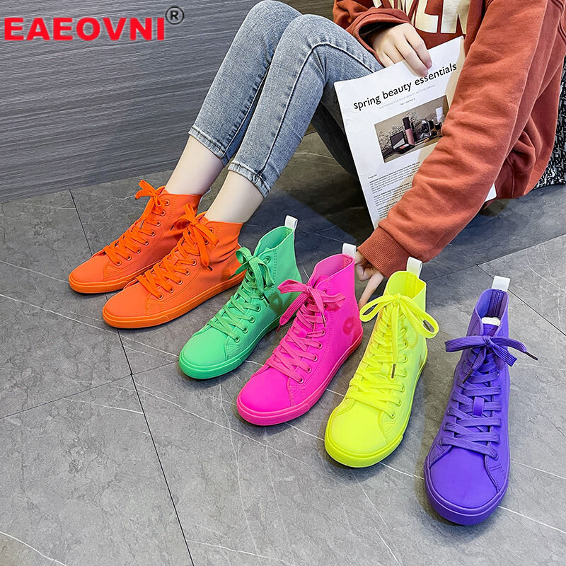 Frühling Frauen Weiche Leder High Top Sneakers Mode Fünf Farben Outdoor Freizeit Dicke Sohle Bequeme Vulkanisierte Schuhe