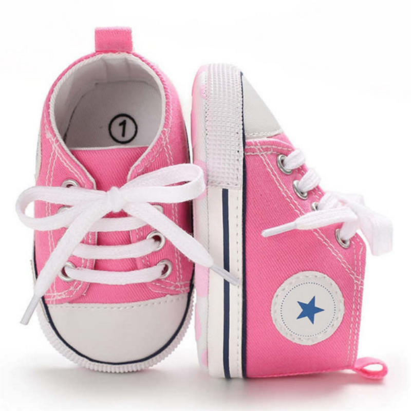 Sepatu Bayi Laki-laki Perempuan Bintang Sneakers Solid Sol Anti-selip Katun Lembut Bayi Baru Lahir Pejalan Kaki Pertama Balita Kasual Sepatu Boks Kanvas
