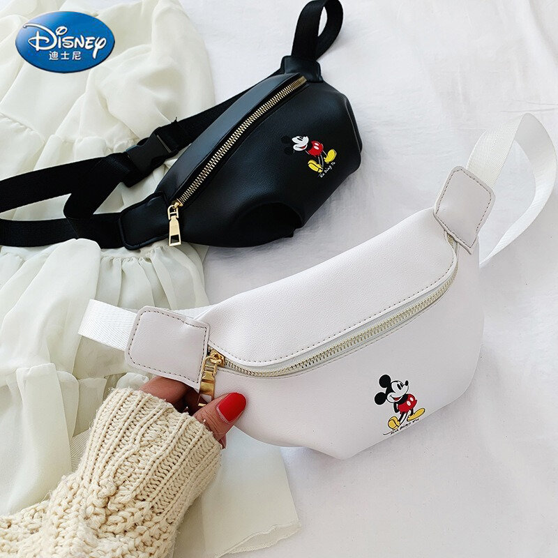 Disney 2022 Tas Pinggang Anak Fashion Mickey Baru Tas Kurir Satu Bahu Kualitas Tinggi Tas Dada Gadis Ritsleting PU Kapasitas Besar