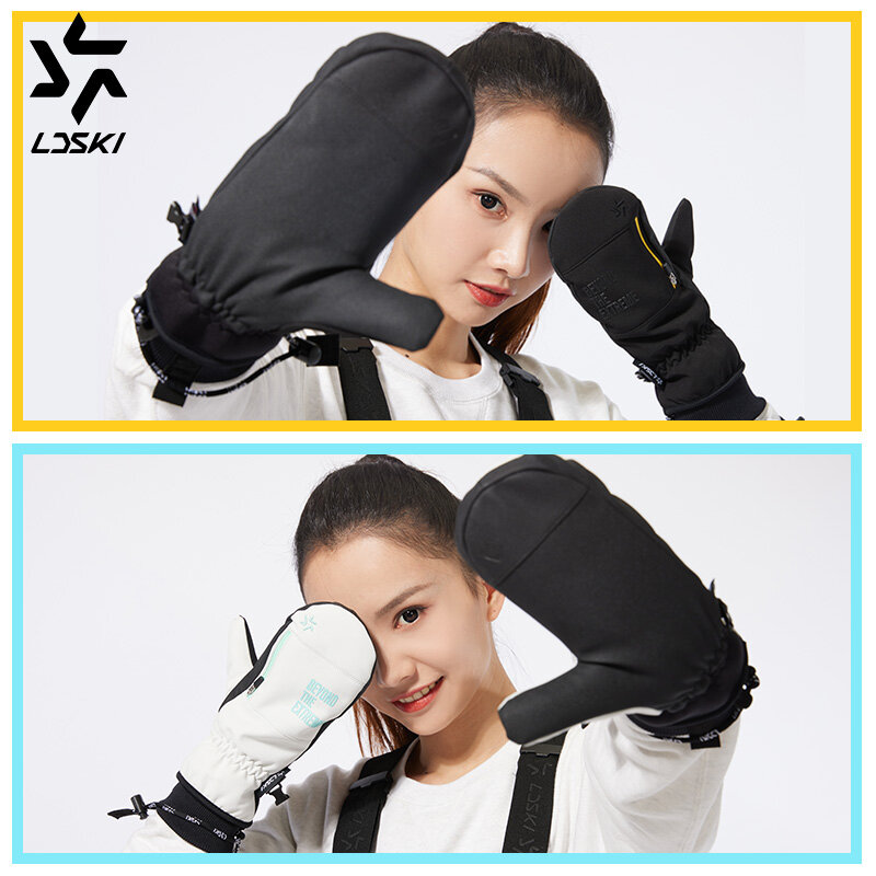 LDSKI – gants de Ski imperméables pour hommes et femmes, avec fermeture éclair thermique, 3MThinsulate, accessoires de Snowboard, PU, hiver