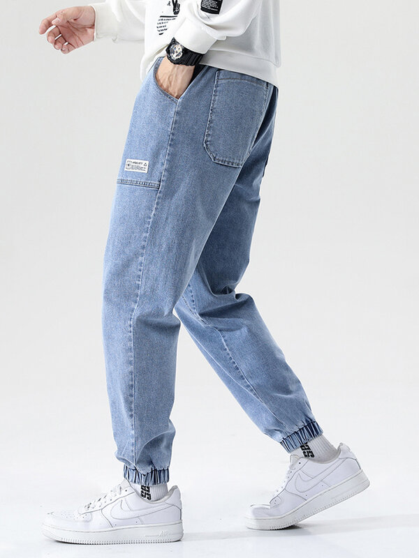 2022 New Spring Summer Solid Cotton Baggy Jeans Men Stretch Denim Joggers Streetwear Ankle Length Casual Harem Jean Pants