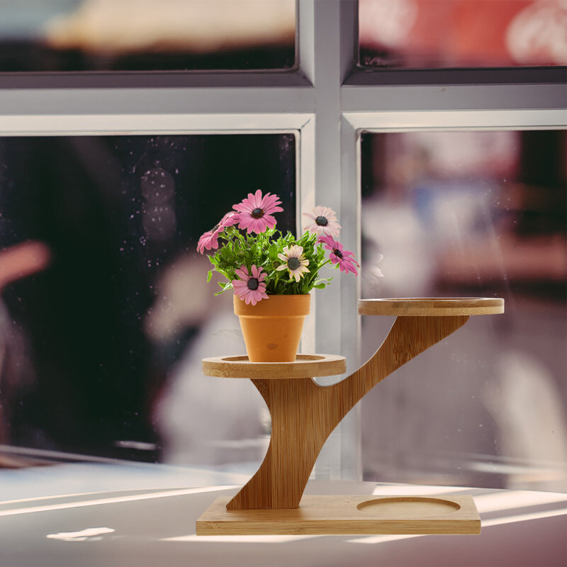1pc 2-camada de madeira vaso de flores rack de desktop plantador display durável suporte interior planta pote prateleira planta decoração gard