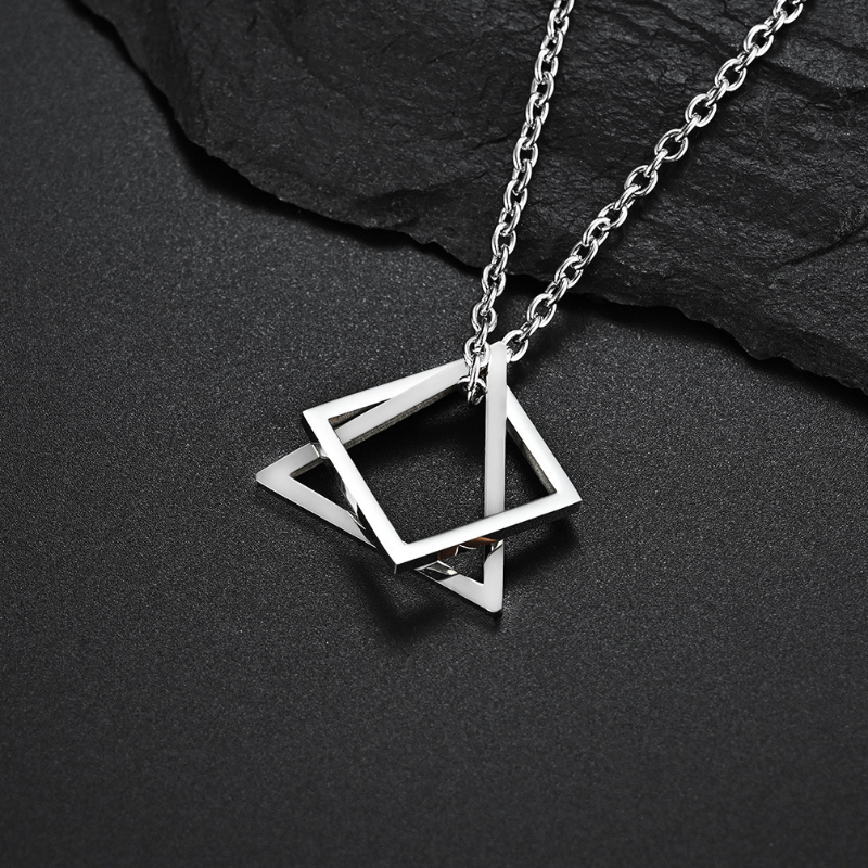 Geometrie Verriegelung Quadrat Dreieck Männlichen Anhänger für Männer Zink-legierung Moderne Trendy Geometrische Stapeln Streetwear Halskette