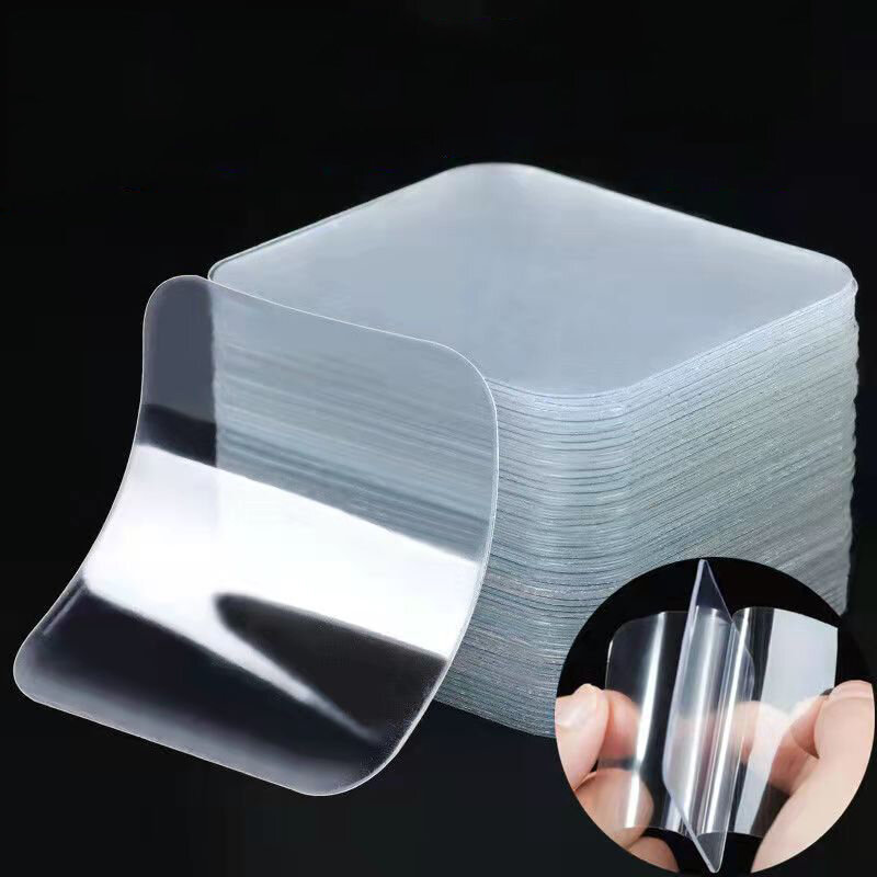 10Pcs 투명 양면 테이프 아크릴 자기 접착 테이프 재사용 가능한 스티커 사진 장식 부엌 욕실 홈 용품