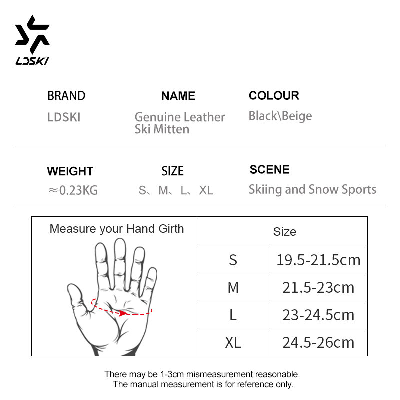 LDSKI スキーグローブ 男性女性のための本革の手袋,防水,熱絶縁,3M Thinsulate 冬用,暖かいミトン,スノーボードアクセサリー