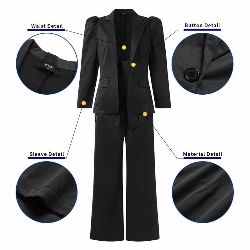 VONDA-conjuntos sólidos de cintura alta para mujer, Blazer informal con cuello de solapa y manga abombada, trajes Palazzo con cinturón de gran tamaño, 2022