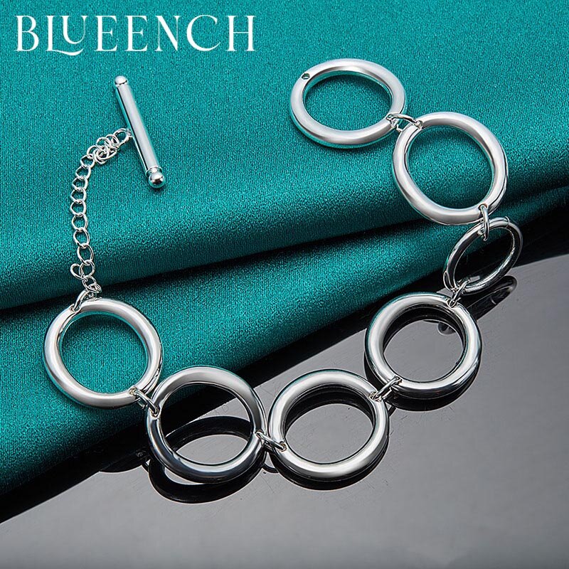 Blueench-cadena circular de Plata de Ley 925 para mujer, pulsera con hebilla OT, joyería de moda Hip Hop con personalidad