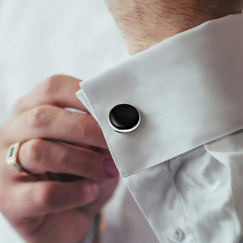 8 pçs preto clássico abotoaduras listrado camisa studs conjunto para homens casamento negócios presentes do pai manguito links gravata clipes acessórios