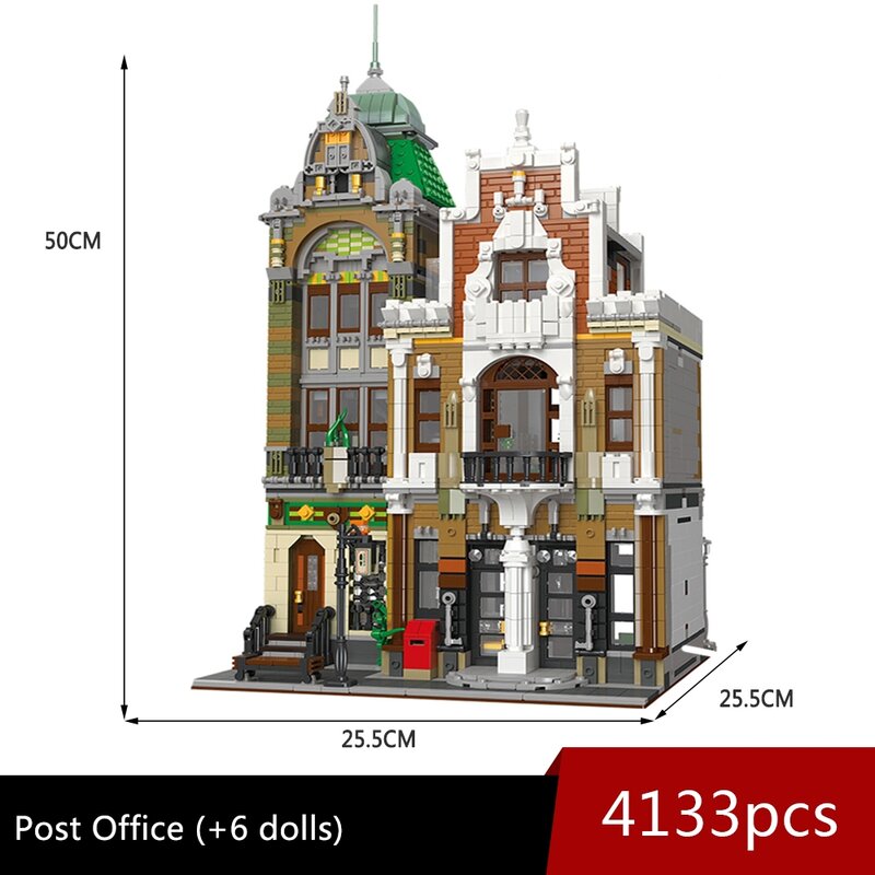 JIESTAR Creative Expert Street View Post Office 89126 4133Pcs Moc Brick Modular House Building Block Model Toys European town