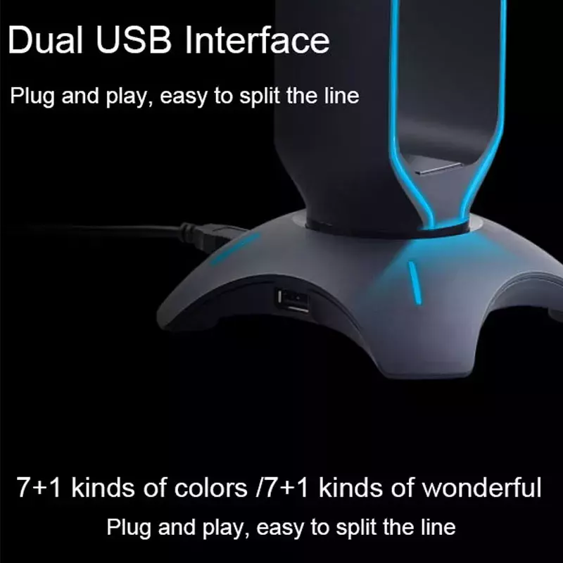 Headphone RGB Dudukan Headset Over-Ear Rak Display Desktop dengan 2 Port USB untuk Gamer Meja Aksesori PC Gaming