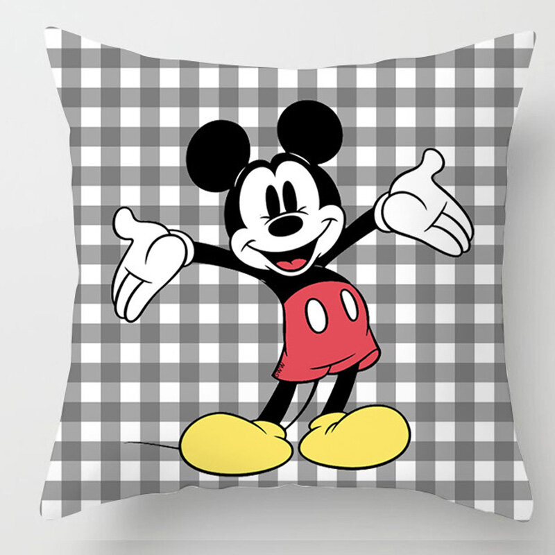 Funda de cojín de dibujos animados de Disney para niño y niña, funda de almohada de lentejuelas de Mickey Mouse a cuadros en blanco y negro, 45x45cm