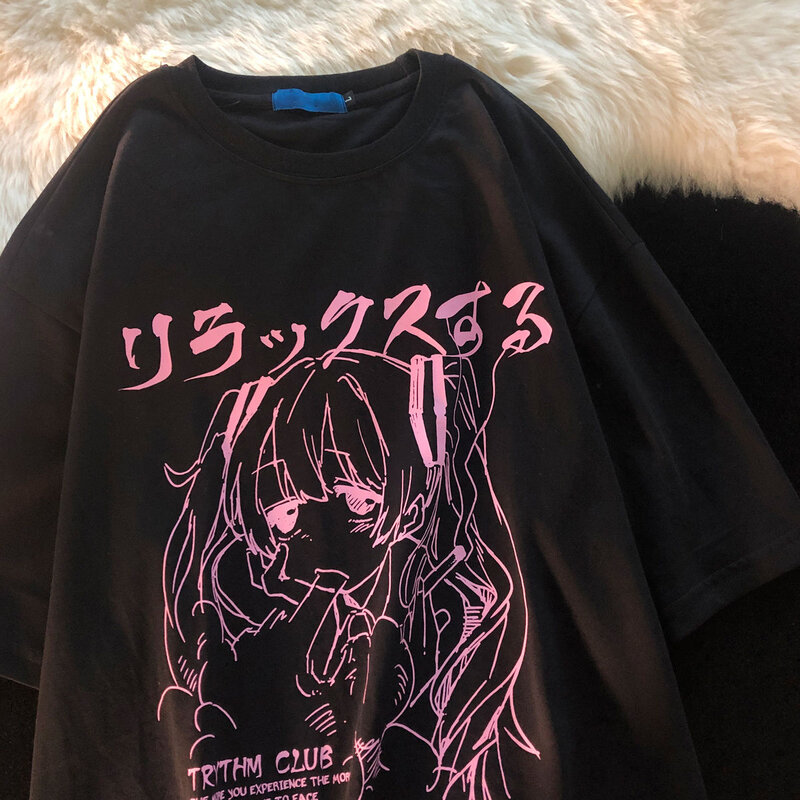 Frauen T-shirt Kleidung Y2k Japanischen Anime Print Kurzarm Graphic Tee Shirt Harajuku Streetwear Tops Übergroßen T-shirt