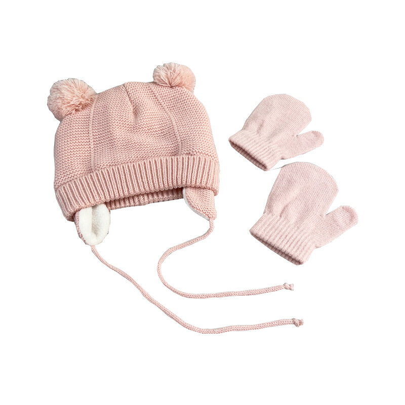Śliczne dzianiny pompon czapka dla niemowląt grube ciepłe damskie chłopiec czapka zimowa ucha ciepła czapeczka dzieci rękawiczki kapelusze Bonnet Muts dla noworodka