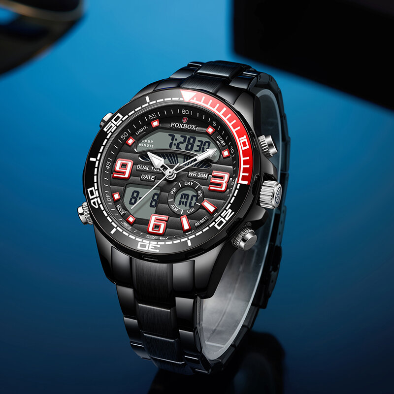 LIGE – montre-bracelet de Sport militaire pour homme, acier à Quartz, étanche, double affichage, horloge chronographe