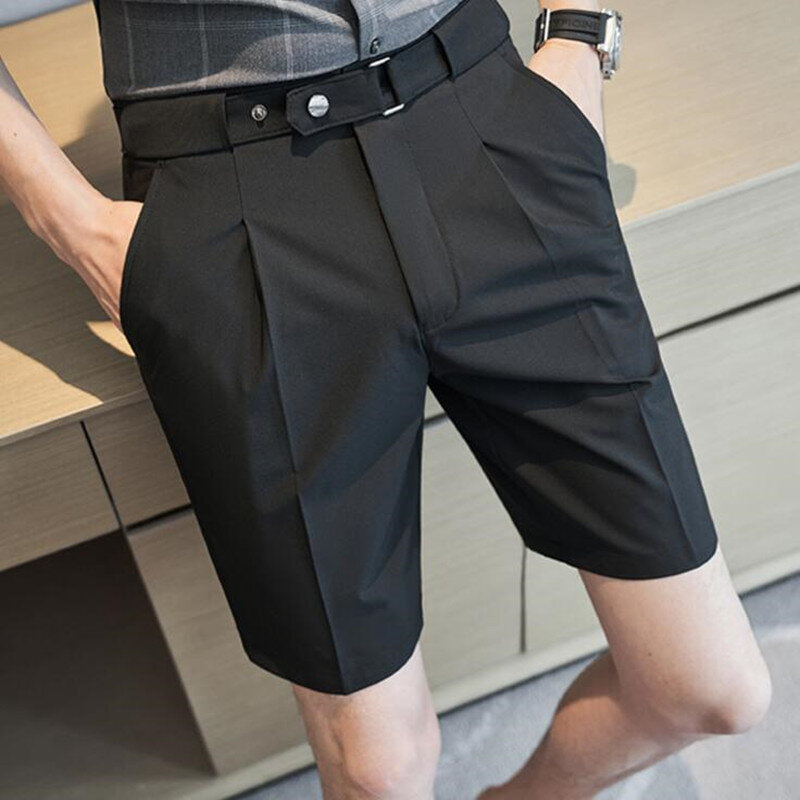 Pantalones cortos rectos de estilo británico para hombre, ropa Formal de negocios, pantalones cortos transpirables, de verano, 2022