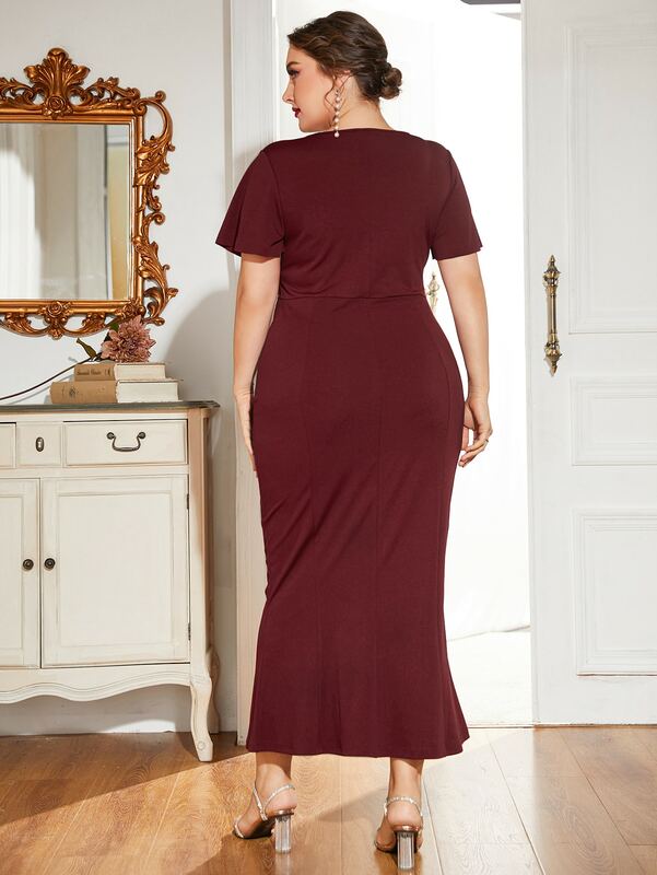 Dodaj elegancki Plus rozmiar Jewel Neck jednolita sukienka typu Bodycon sukienka