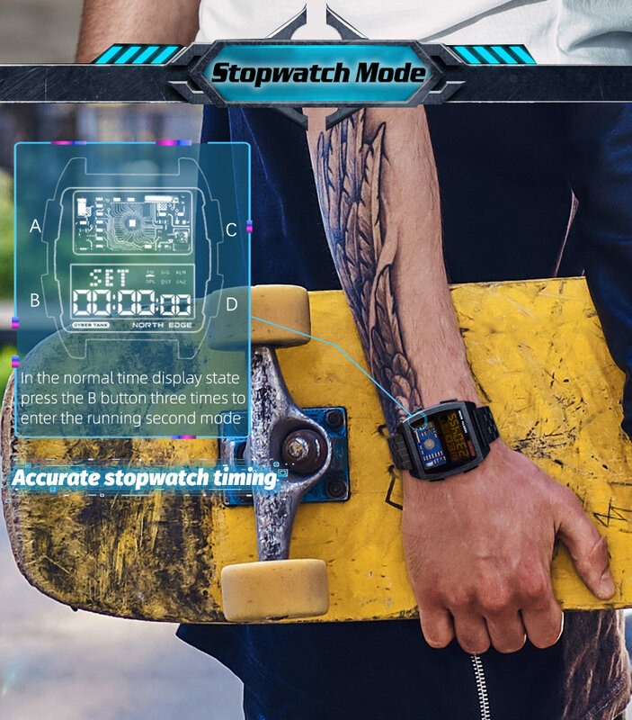Мужские Цифровые часы NORTH EDGE 2022 в стиле ретро, промышленный металлический стиль, водонепроницаемые спортивные часы 50 м для мужчин, часы с мир...