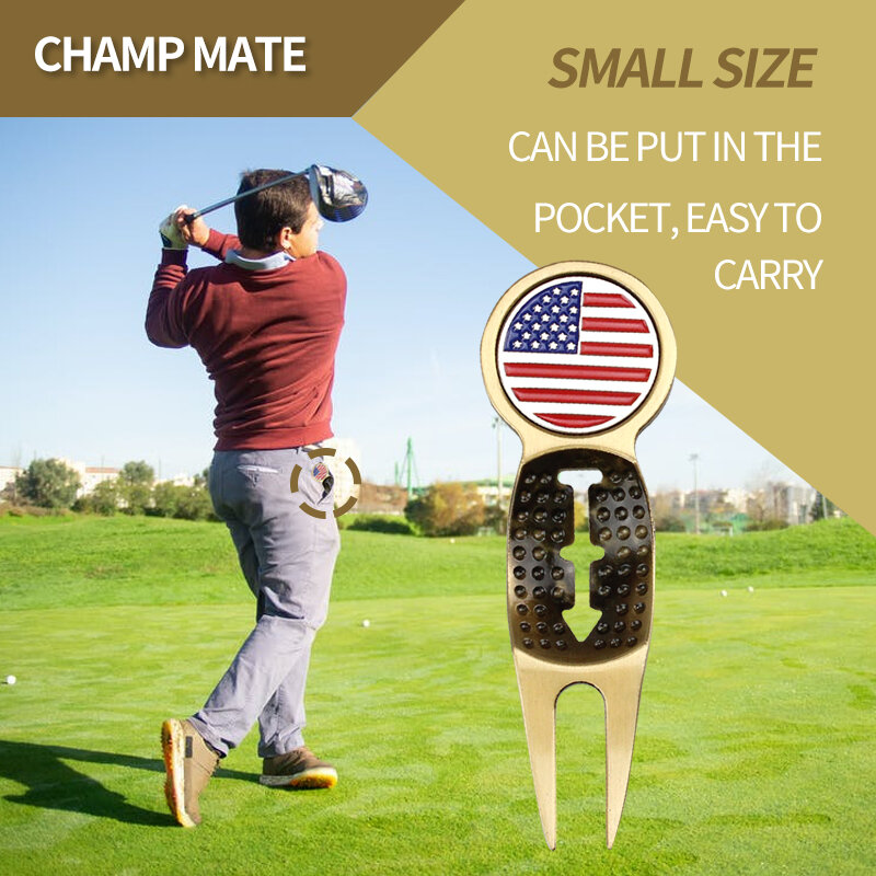 Crestgolf 실용적인 골프 디벗 수리 도구 피치 포크 골프 공 라이너 미국 국기 볼 마커 골프 선물