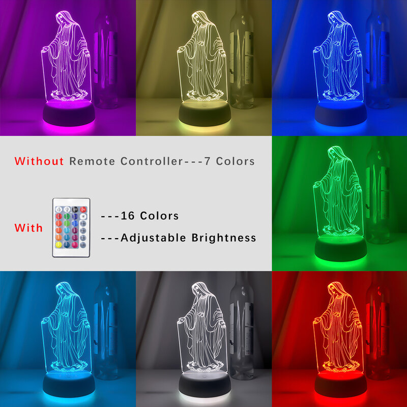 Acrilico 3D LED Night Light beata Virgin Mary Touch 7 lampada da tavolo che cambia colore lampada da tavolo decorativa per la casa luce del sonno regalo di natale