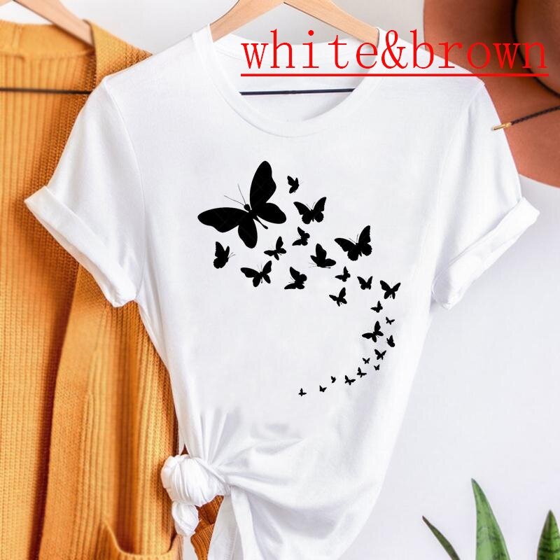 T-Shirt manches courtes pour femmes, vêtements à la mode, imprimé Floral papillon, décontracté, été