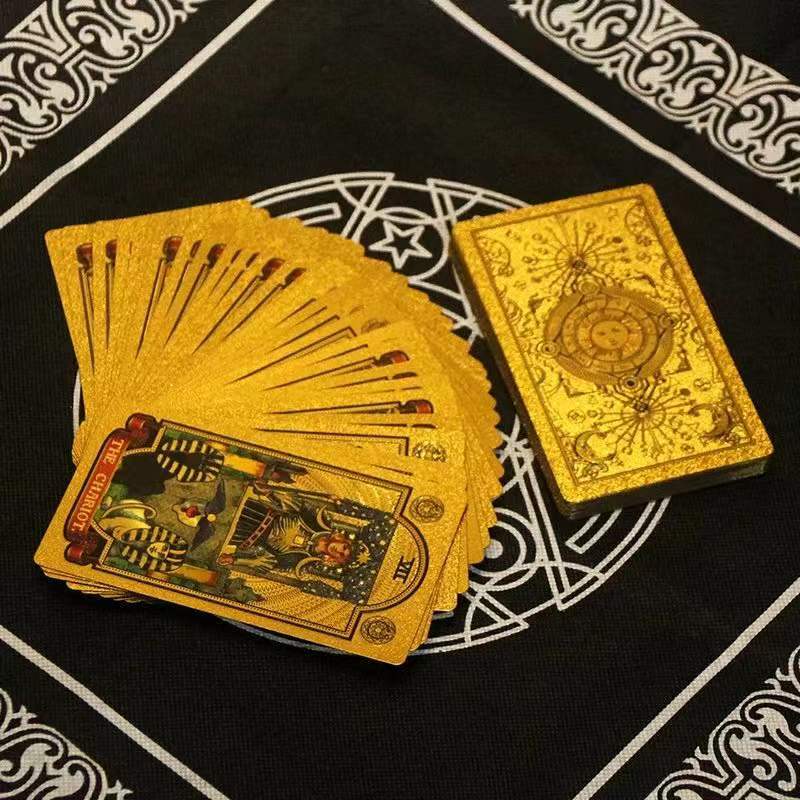 Tarocchi popolari dorati lamina d'oro classica 78 carte Set regalo di gioco di dio mazzo morbido impermeabile