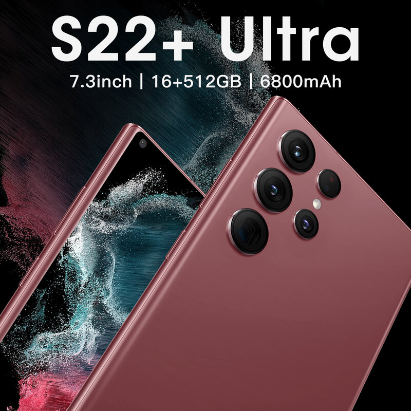 New S22+ Ultra 7.3 HD Full screen Android Smartphone 16GB 512GB phone 6800mAh Cellphone 5G mobile phones Network Global  Handys