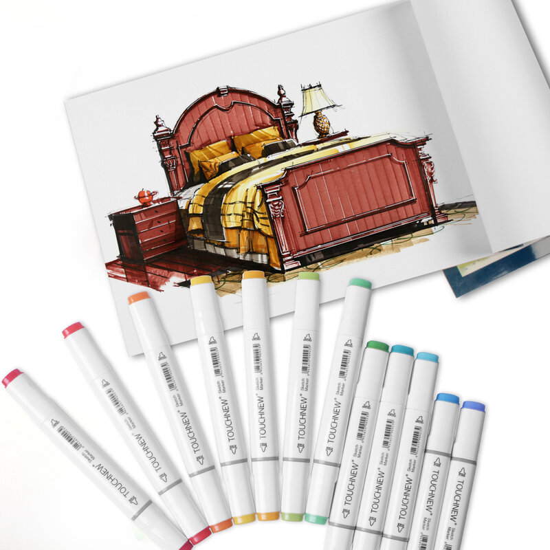 TOUCHFIVE-rotuladores de doble punta para dibujo, marcadores gráficos de Alcohol para bocetos, suministros de arte, 12, 36, 48, 80 y 168 colores
