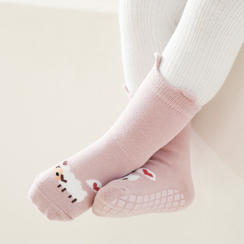 Autunno inverno Kawaii Baby Tube Socks neonati antiscivolo calzino da pavimento Cartoon Animal Cotton Print accessori per neonati