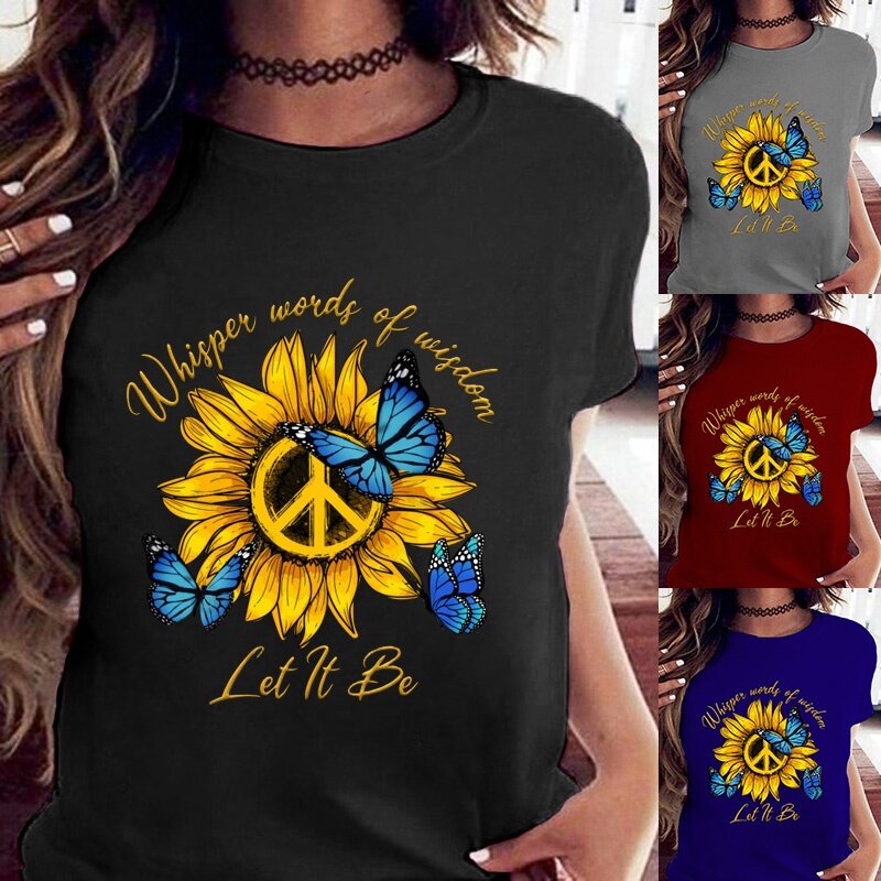 Kaus Wanita Mode Kaus It Be Lengan Pendek Kaus Wanita Kaus Hippie Kata Bijak Kaus Grafis