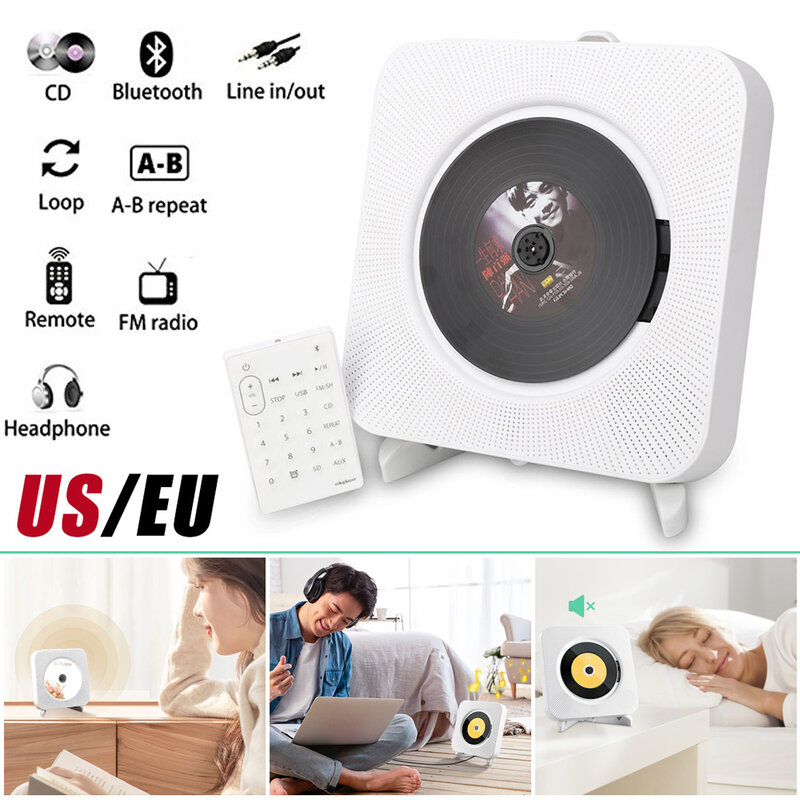 QPLOVE EStgoSZ-reproductor de CD con Bluetooth para el hogar, caja de Audio portátil con Control remoto, Radio FM, altavoz HiFi incorporado, MP3