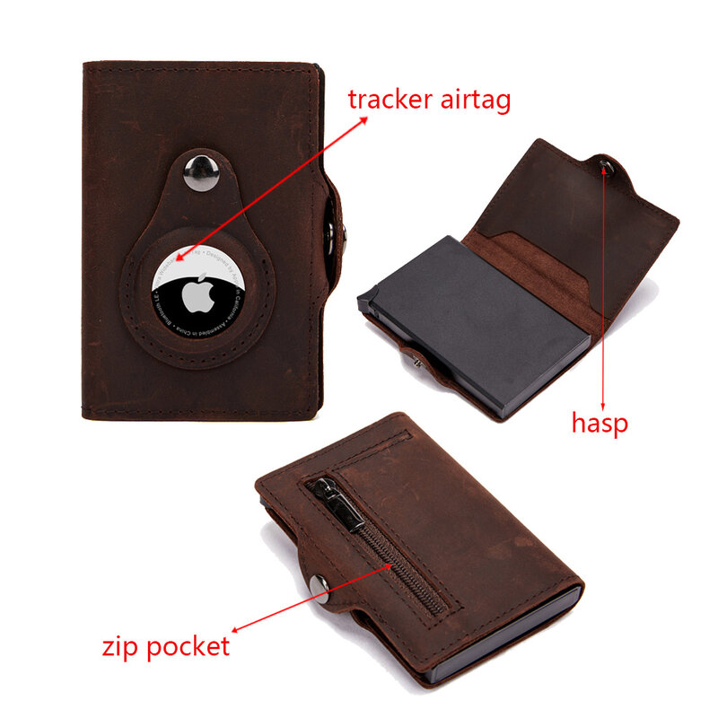 Spersonalizowana nazwa oryginalna skóra Airtag portfel męski wizytownik na karty biznesowe aluminiowy pojemnik na karty AirTag Tracker zamek błyskawiczny portmonetka