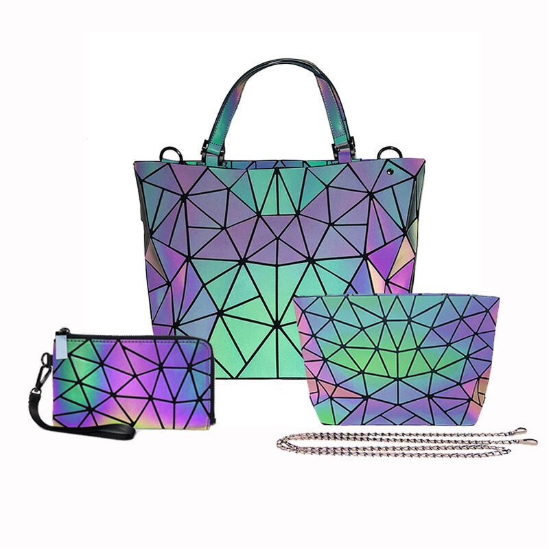 Hand Bags Women Laser Lingge Splicing Single Shoulder Bag Japanese Shoulder Strap Messenger Bag Luminous Bucket Handbag