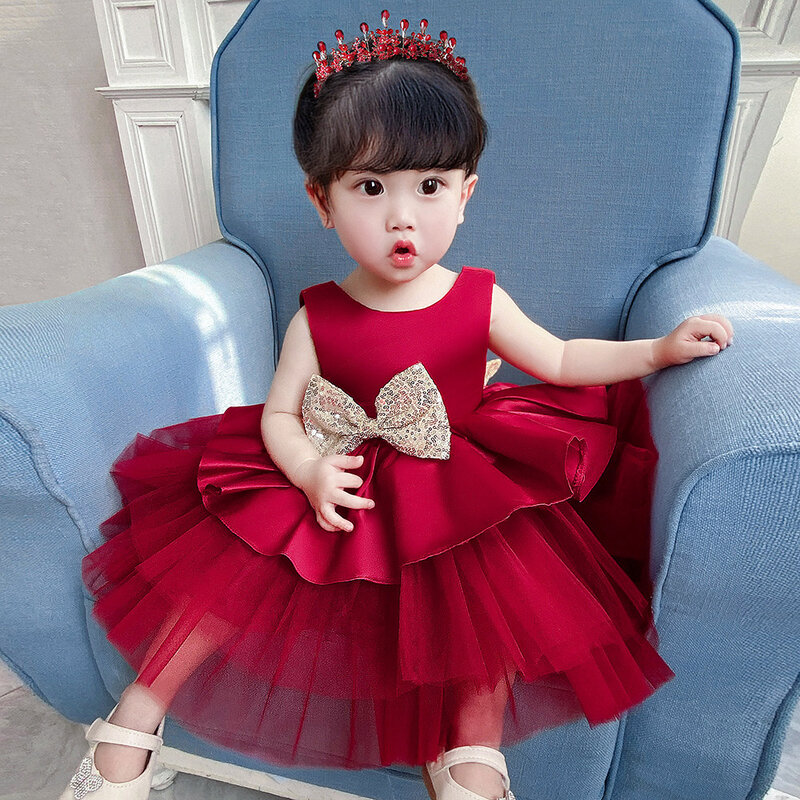 Robe de soirée rose pour enfants, tenue de fête princesse pour filles, 3M 12M 24M 3T-10T, CLS-054