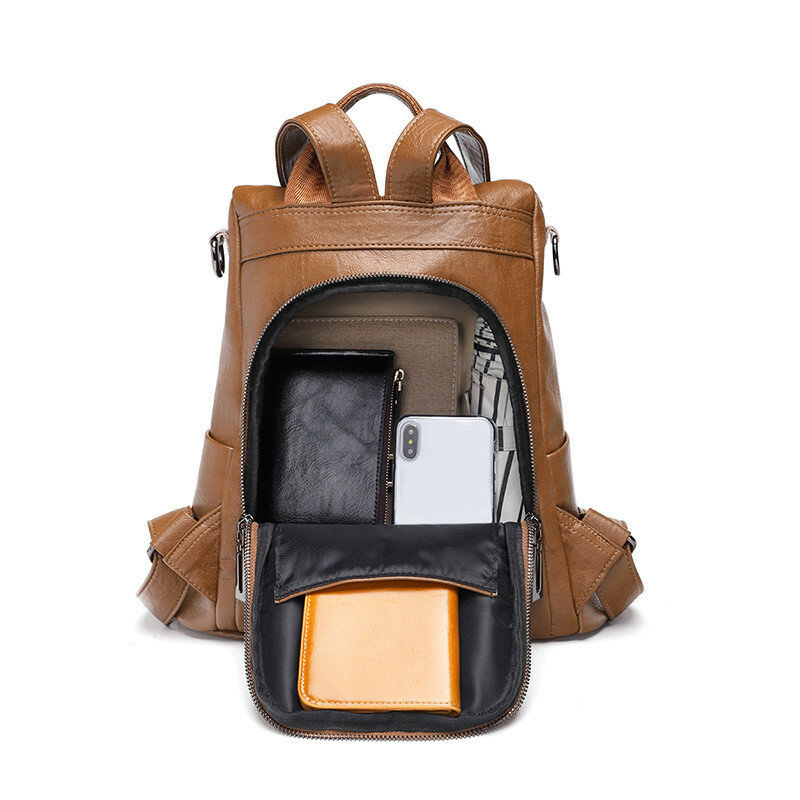 Женский рюкзак из натуральной кожи с защитой от кражи, модная повседневная школьная сумка для девушек, уличные дорожные дизайнерские аксес...